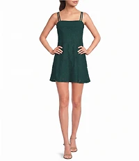 City Vibe Shirred Overlay Bodice Fit-and-Flare Dress
