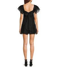 City Vibe Short Flutter Sleeve Tiered Ruched Front Bodice Dress