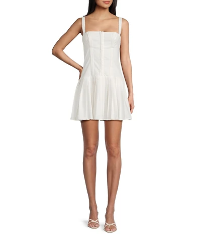 City Vibe Sleeveless Bustier Bodice Pleated Drop Waist Mini Dress