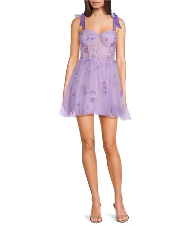 City Vibe Sleeveless Sweetheart Embroidery Mesh Corset Dress