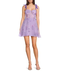 City Vibe Sleeveless Sweetheart Embroidery Mesh Corset Dress