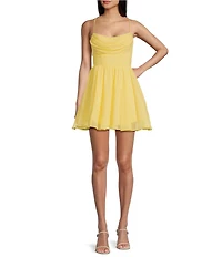 City Vibe Spaghetti Strap Cowl Neck Tie Back Party Dress