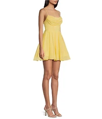 City Vibe Spaghetti Strap Cowl Neck Tie Back Party Dress