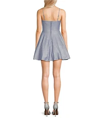 City Vibe Spaghetti Strap Cutout Glitter Skater Party Dress