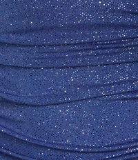 City Vibe Spaghetti Strap Notch Glitter Ruched Lace-Up Back Dress