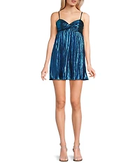 City Vibe Spaghetti Strap Pleated Foil Babydoll Dress