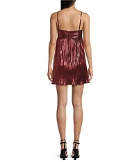 City Vibe Spaghetti Strap Pleated Foil Babydoll Dress