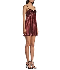 City Vibe Spaghetti Strap Pleated Foil Babydoll Dress