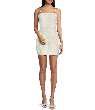 City Vibe Spaghetti Strap Square Neck 3D Flower Slim Dress