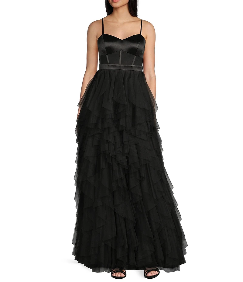 City Vibe Spaghetti Strap Sweetheart Neck Corset Ruffled Dress