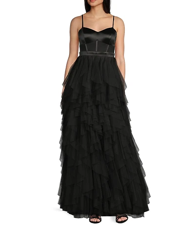 City Vibe Spaghetti Strap Sweetheart Neck Corset Ruffled Dress