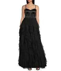 City Vibe Spaghetti Strap Sweetheart Neck Corset Ruffled Dress
