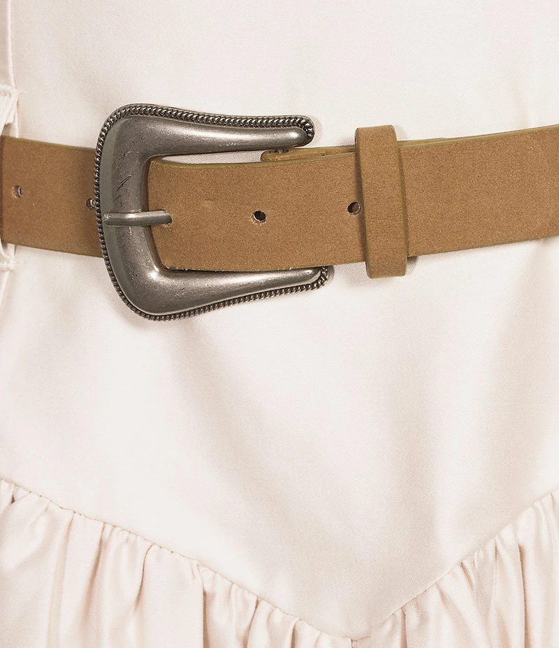 City Vibe Square Neck Belted Shirred Skirt Dress