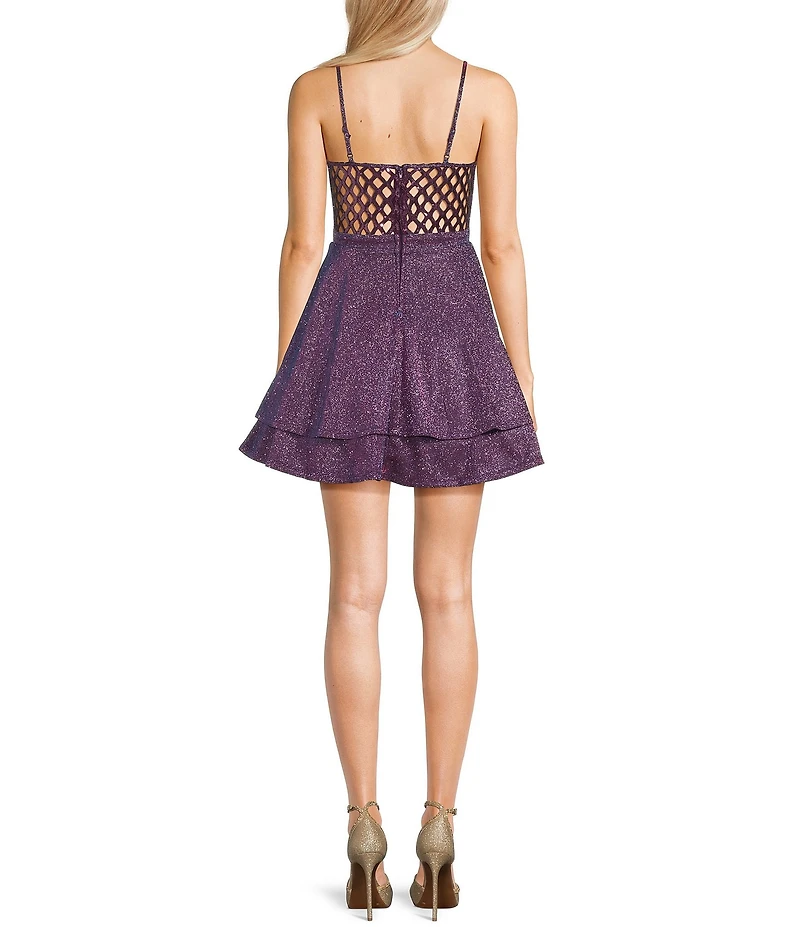 City Vibe Square Neck Princess Seamed Cage Back Contrast Lace Dress