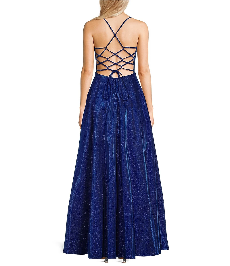 City Vibe Square Neck Spaghetti Strap Cage Back Bodice Ballgown