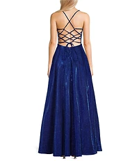 City Vibe Square Neck Spaghetti Strap Cage Back Bodice Ballgown