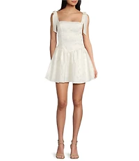 City Vibe Square Neck Tie Shoulder Drop Waist Dress