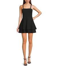 City Vibe Square Neck Double Tiered Skater Dress