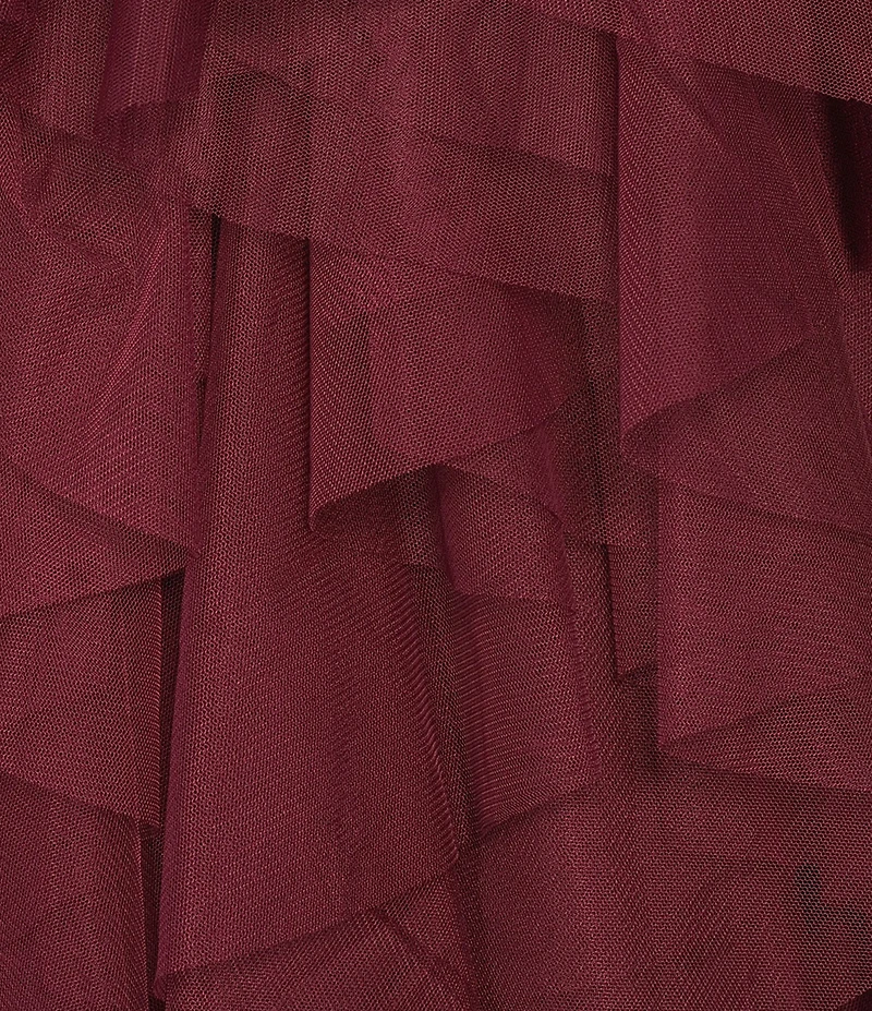 City Vibe Strapless Bandeau Twist Front Corseted Bodice Ruffle Layered Gown