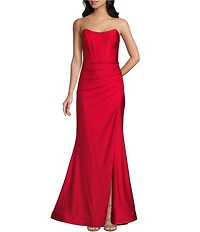 City Vibe Strapless Bustier Bodice Shirred Faux Wrap Horsehair Hem Dress