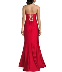 City Vibe Strapless Bustier Bodice Shirred Faux Wrap Horsehair Hem Dress