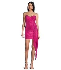City Vibe Strapless Pleated Foil Tail Party Dress