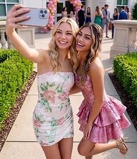 City Vibe Strapless Sequin Floral Printed Strapless Dress