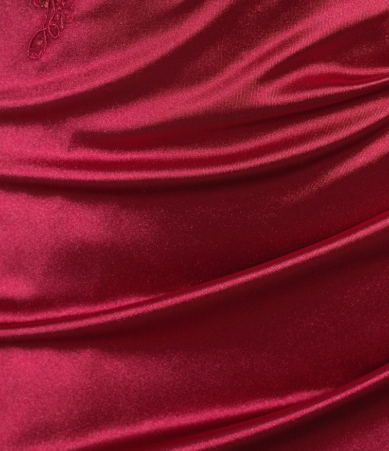 City Vibe Sweetheart Neck Applique Illusion Waist Faux Wrap Dress