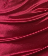 City Vibe Sweetheart Neck Applique Illusion Waist Faux Wrap Dress