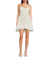 City Vibe Sweetheart Neck Jeweled Spaghetti Strap Bustier Bodice Shirred High-Low Dress
