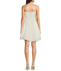 City Vibe Sweetheart Neck Jeweled Spaghetti Strap Bustier Bodice Shirred High-Low Dress