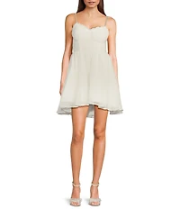 City Vibe Sweetheart Neck Jeweled Spaghetti Strap Bustier Bodice Shirred High-Low Dress