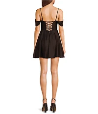 City Vibe Sweetheart Neck Off The Shoulder Lace Up Back Skater Dress