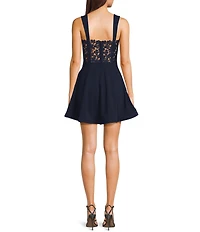 City Vibe Sweetheart Neck Sleeveless Illusion Lace Back Fit And Flare Dress