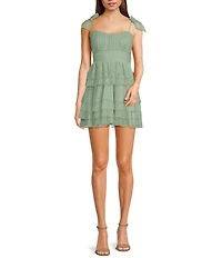 City Vibe Tube Shirred Bodice Tie Strap Tiered Dress