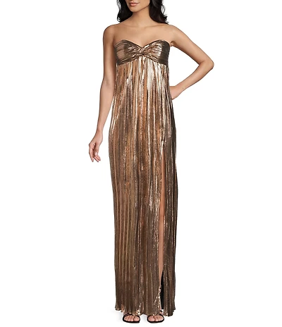 City Vibe Twist Front Bandeau Removable Strap Front Slit Dress