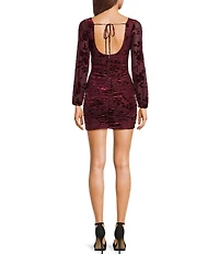 City Vibe Velvet Burn Out Drape Neck Long-Sleeve Ruched Dress