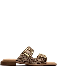 Clarks Artisan Ariany Bay Animal Print Suede Double Banded Buckle Slide Sandals