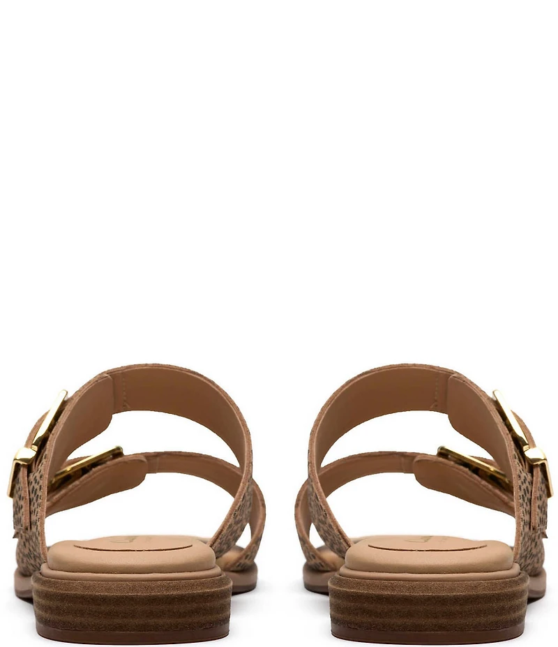 Clarks Artisan Ariany Bay Animal Print Suede Double Banded Buckle Slide Sandals
