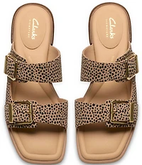 Clarks Artisan Ariany Bay Animal Print Suede Double Banded Buckle Slide Sandals