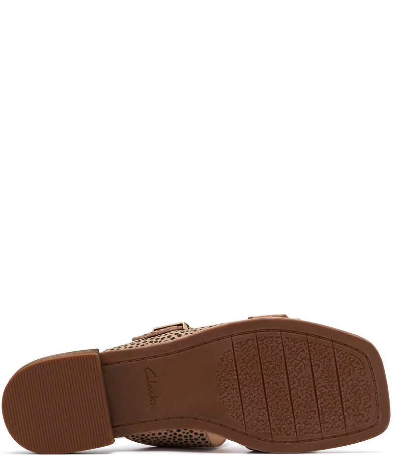 Clarks Artisan Ariany Bay Animal Print Suede Double Banded Buckle Slide Sandals