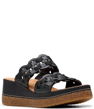 Clarks Artisan Kassanda Mule Woven Leather Wedge Slide Sandals