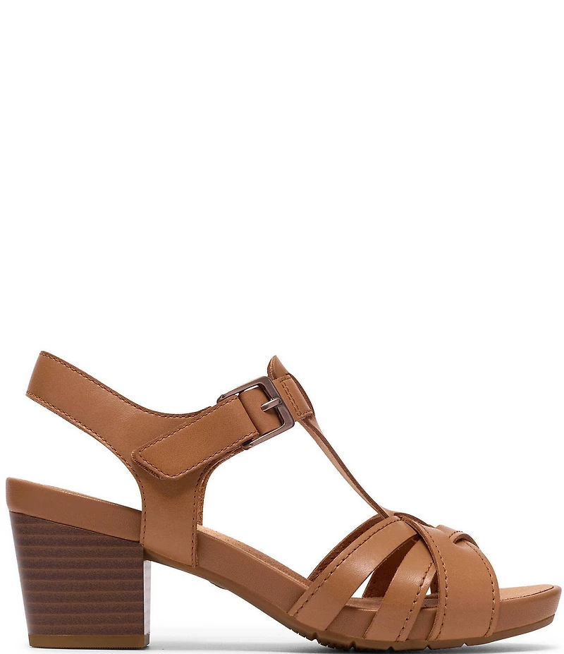 Clarks Artisan Kymber Glow Leather Block Heel Sandals