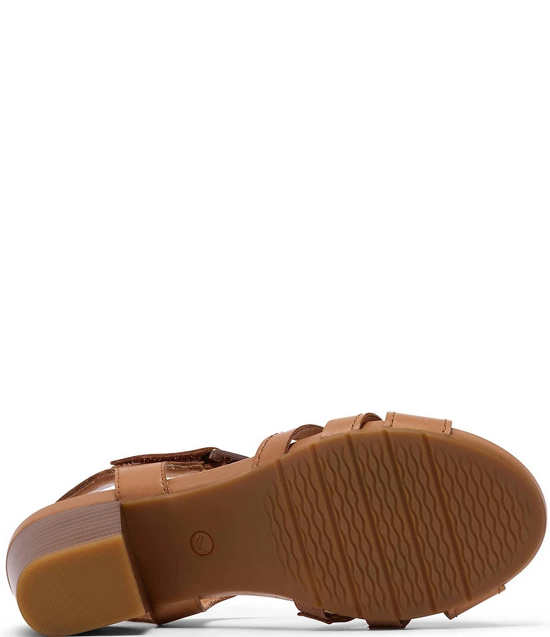 Clarks Artisan Kymber Glow Leather Block Heel Sandals