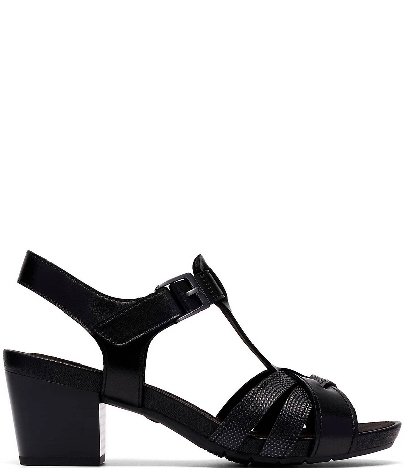 Clarks Artisan Kymber Glow Leather Block Heel Sandals