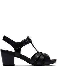 Clarks Artisan Kymber Glow Leather Block Heel Sandals