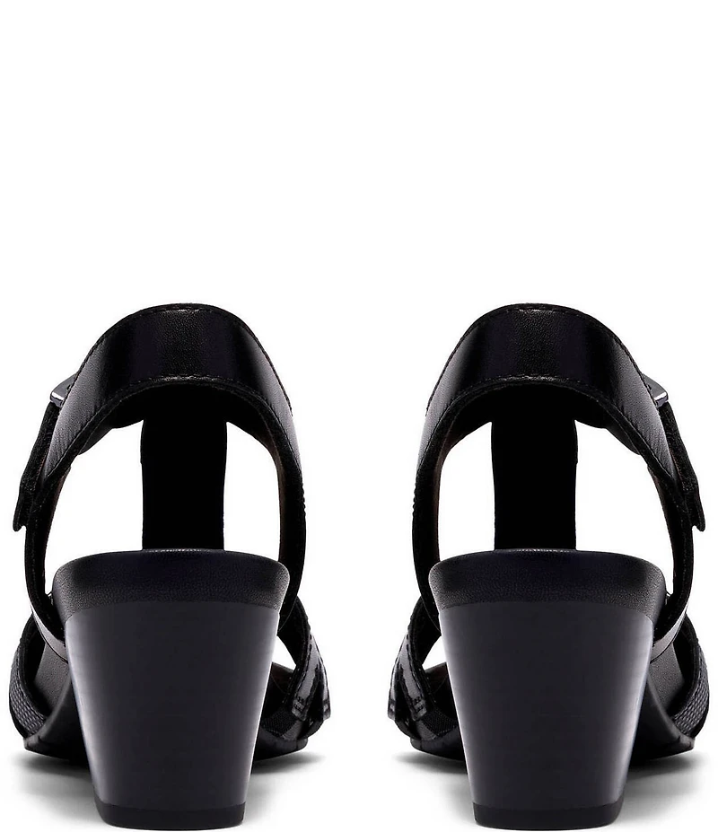 Clarks Artisan Kymber Glow Leather Block Heel Sandals