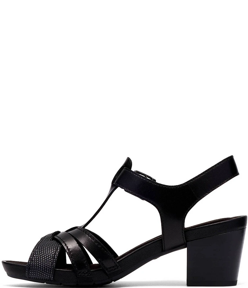 Clarks Artisan Kymber Glow Leather Block Heel Sandals