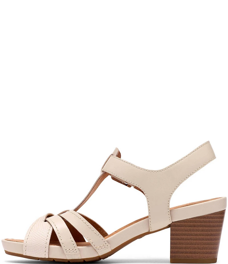 Clarks Artisan Kymber Glow Leather Block Heel Sandals
