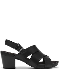 Clarks Artisan Kymber Shine Leather Block Heel Slingback Sandals